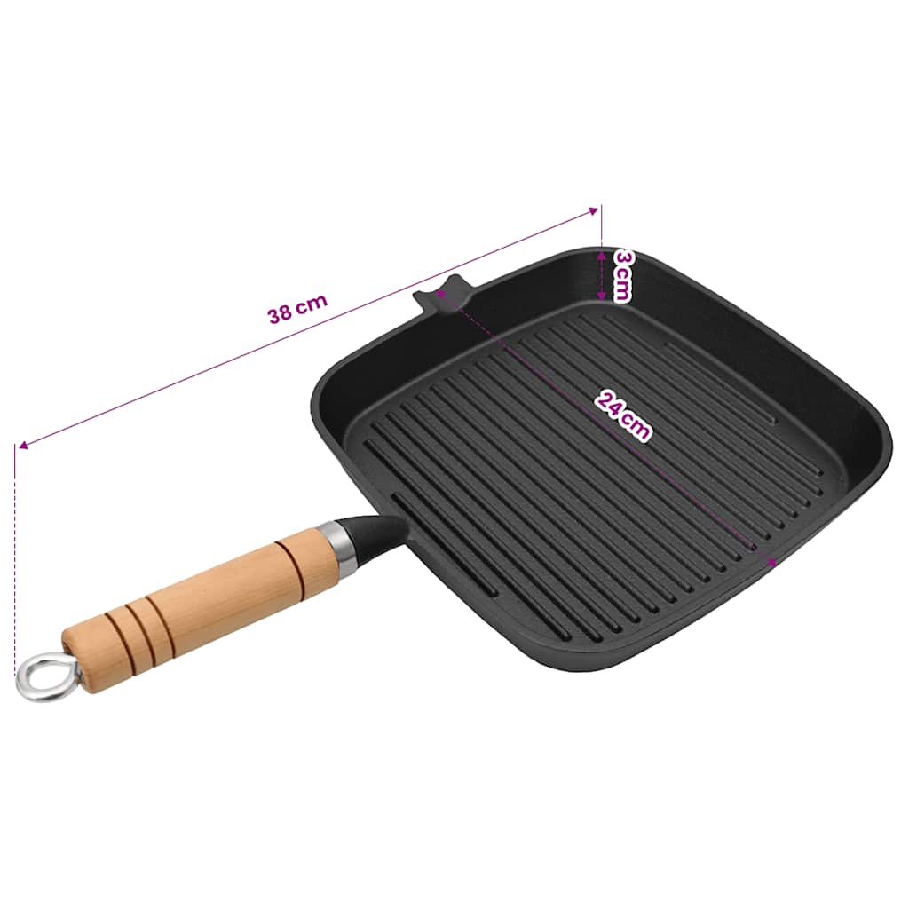 öntöttvas grillserpenyő fa nyéllel 20 x 20 cm