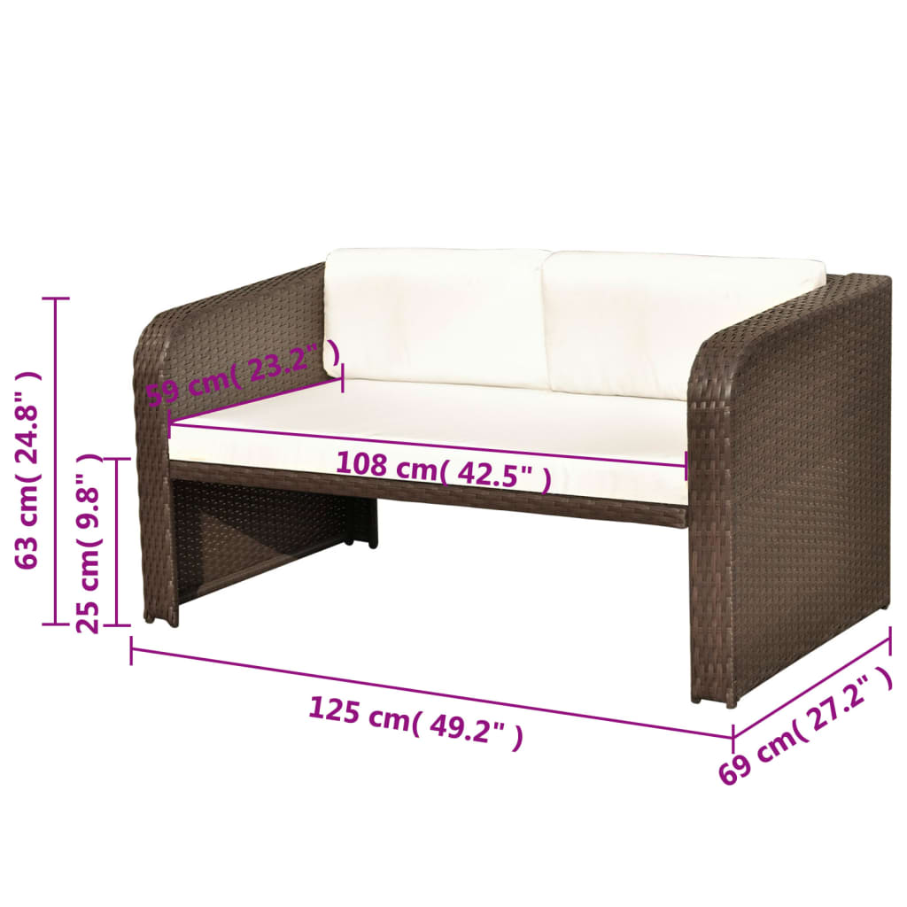 4 részes barna polyrattan kerti bútorszett párnákkal