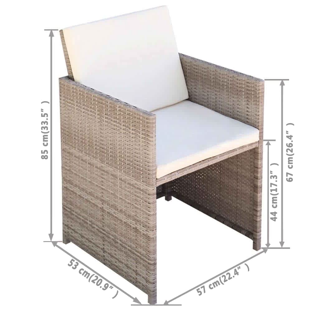3 darabos bézs polyrattan bisztrószett párnákkal