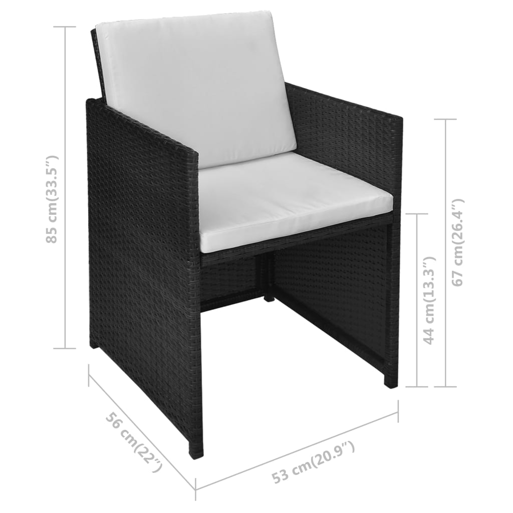 3 darabos fekete polyrattan bisztrószett párnákkal