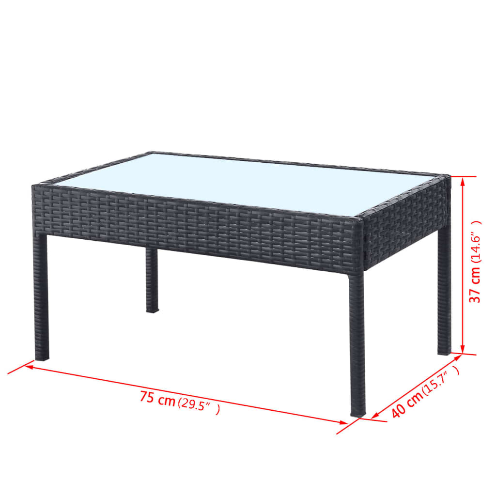 4-részes fekete polyrattan kerti bútorszett párnákkal