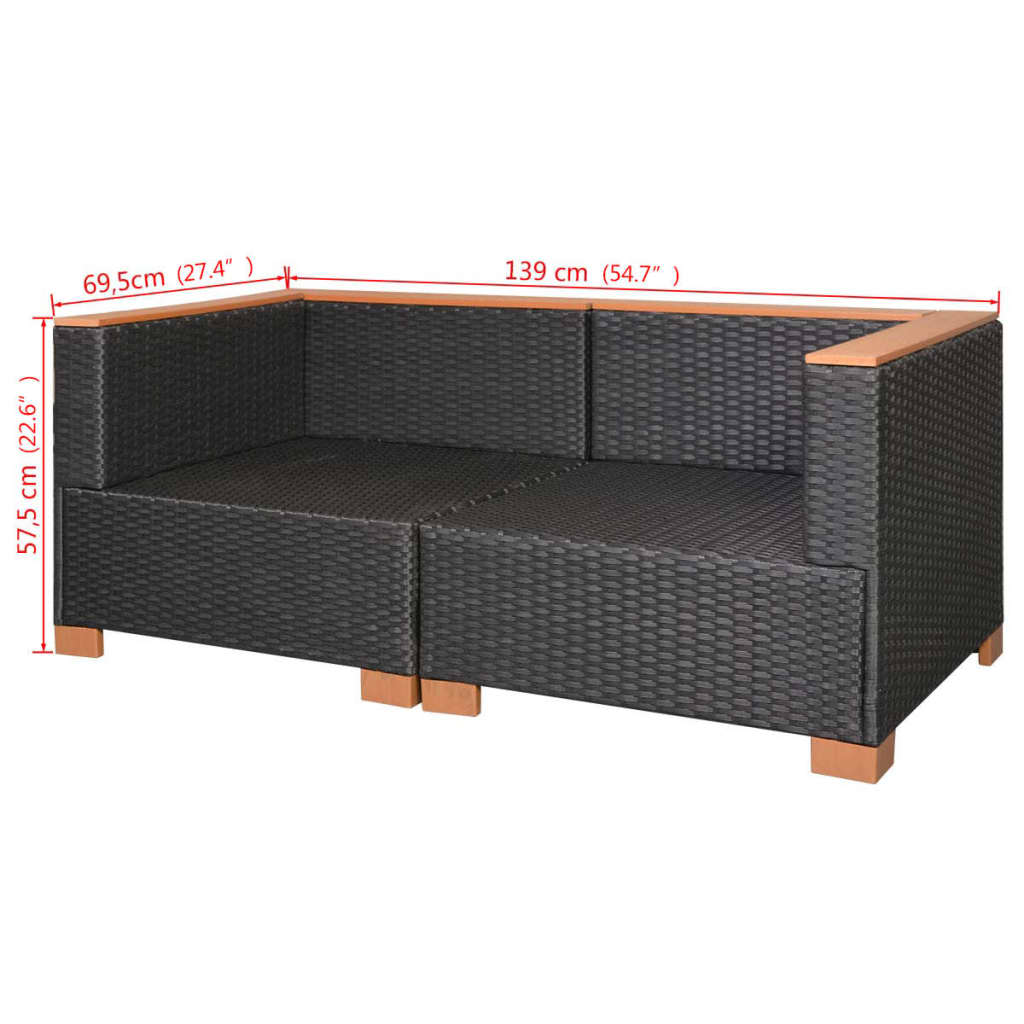fekete polyrattan kerti kanapé