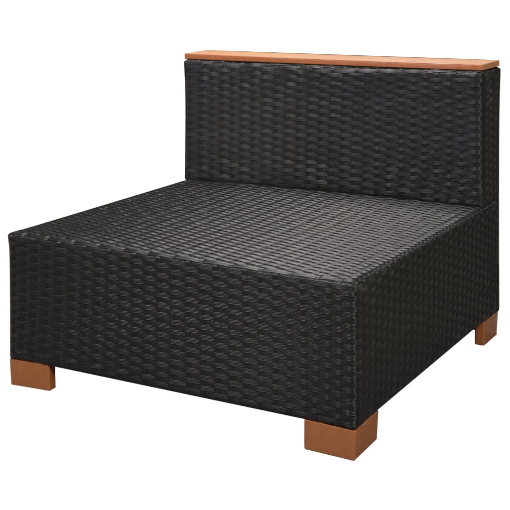 6-részes fekete polyrattan kerti bútorszett párnákkal