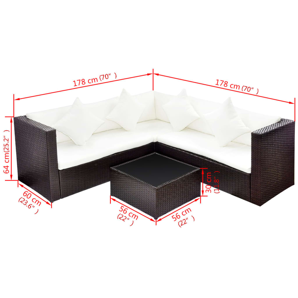 4 részes barna polyrattan kerti ülőgarnitúra párnával