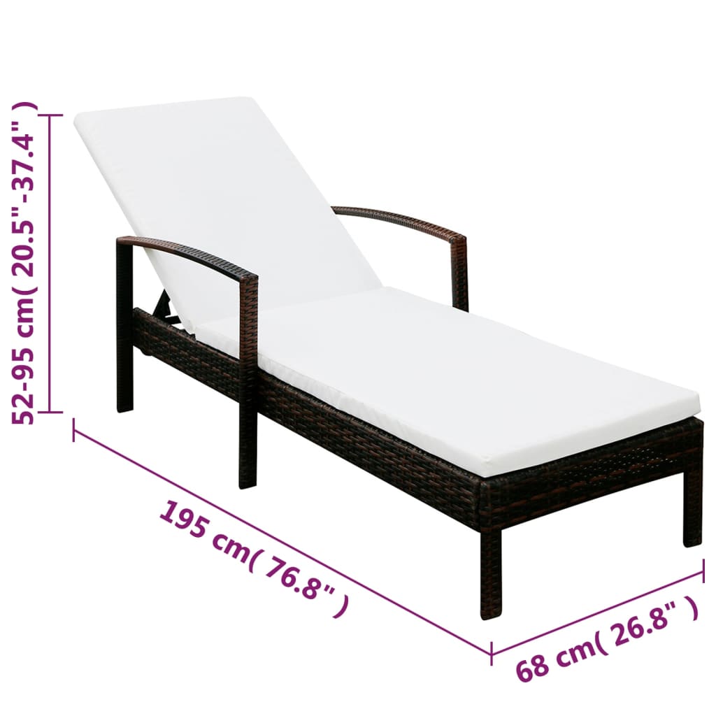 barna polyrattan napozóágy párnával