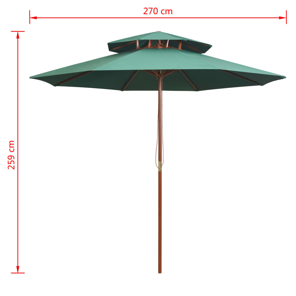zöld dupla tetős napernyő fa rúddal 270 x 270 cm