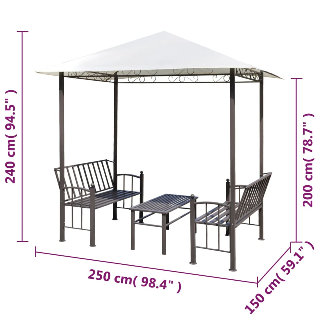 kerti pavilon asztallal és padokkal 2,5 x 1,5 x 2,4 m