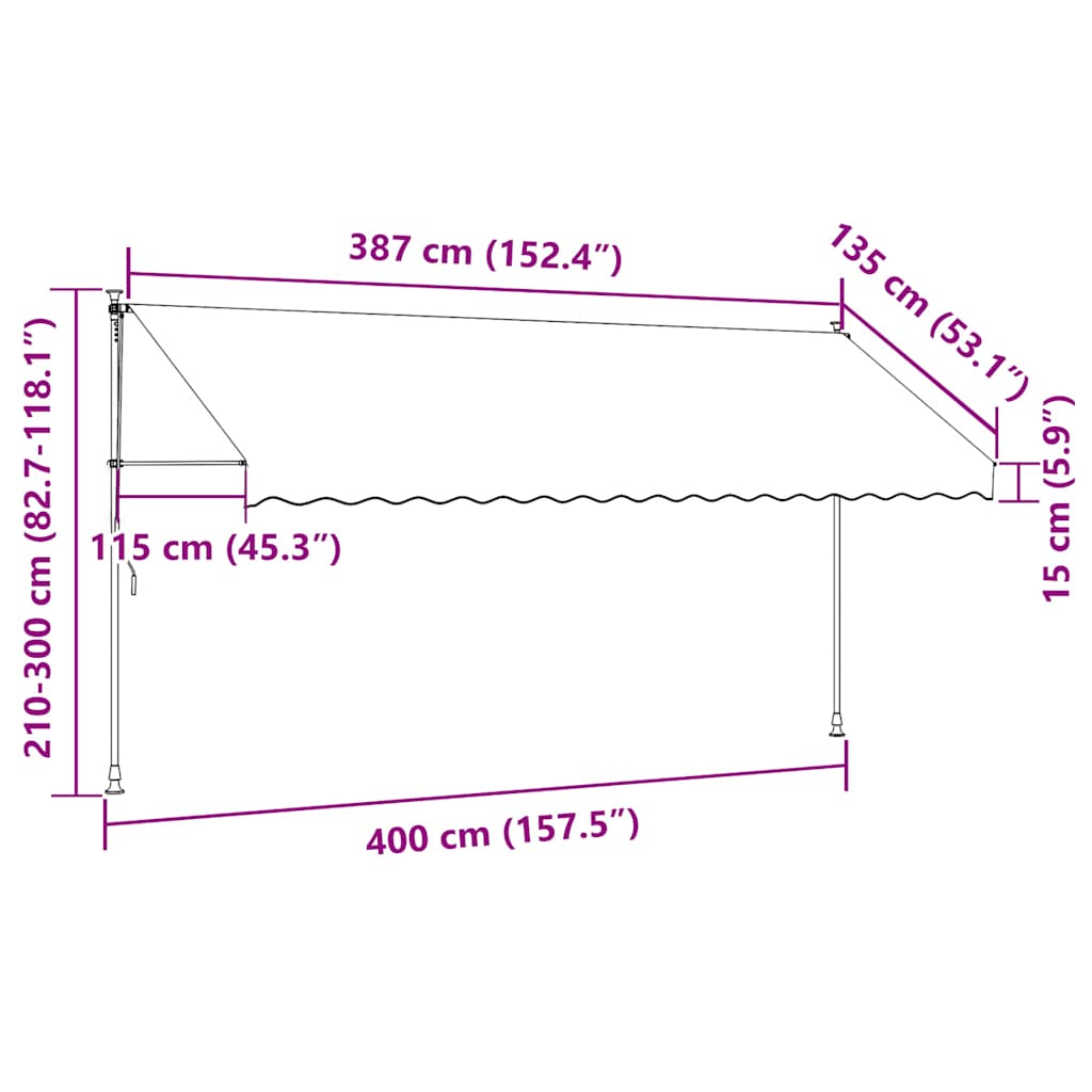 kézzel feltekerhető napellenző kék-sárga csíkokkal 400 cm