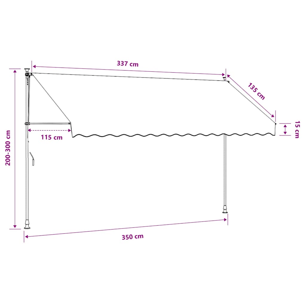narancssárga-fehér csíkos kézzel feltekerhető napellenző 350 cm