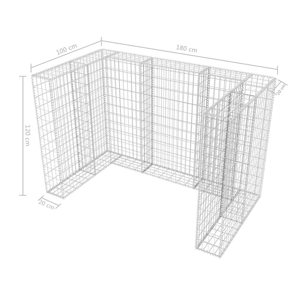 acél gabion 2 db gurulós kukához 180 x 100 x 120 cm