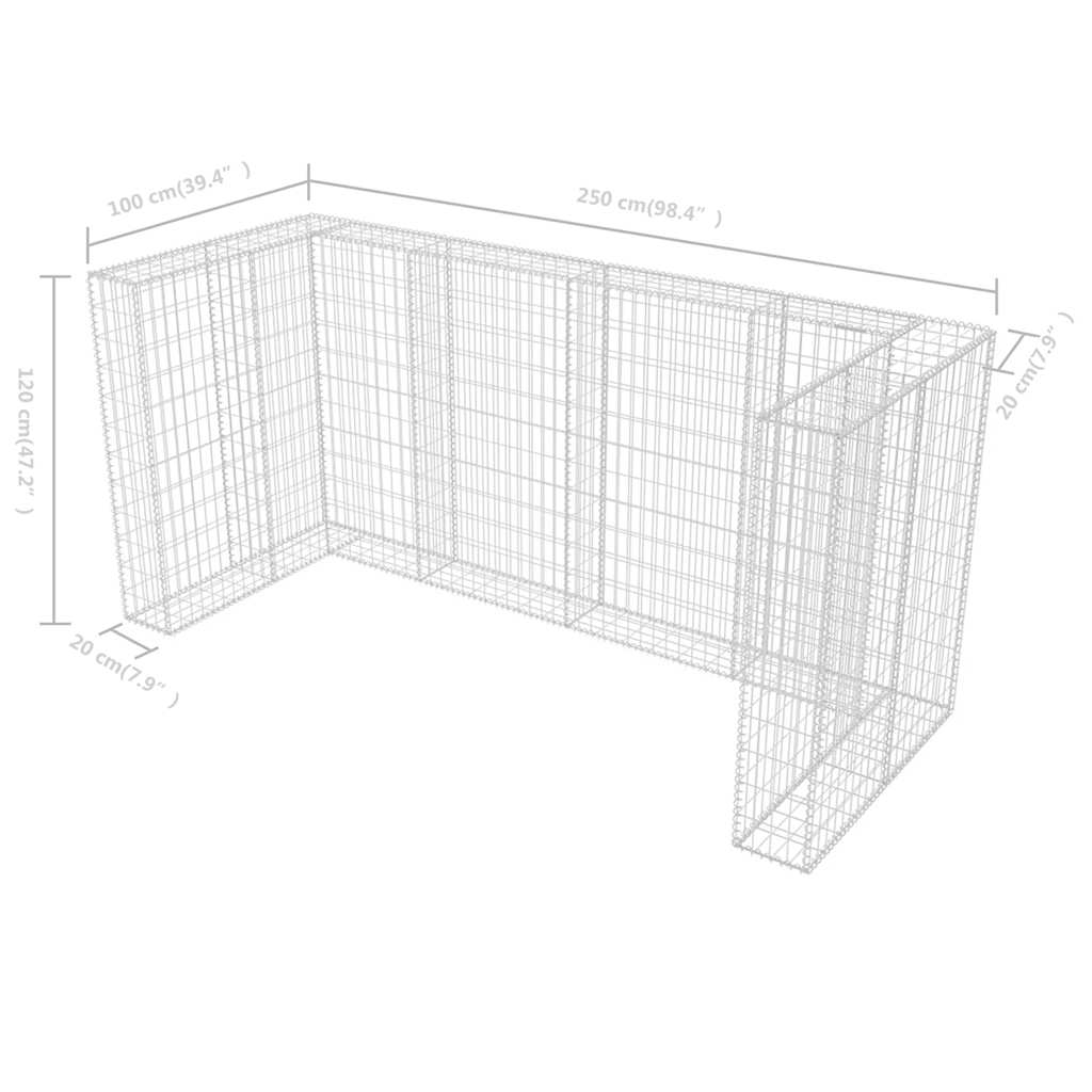 acél gabion 3 db gurulós kukához 250 x 100 x 120 cm