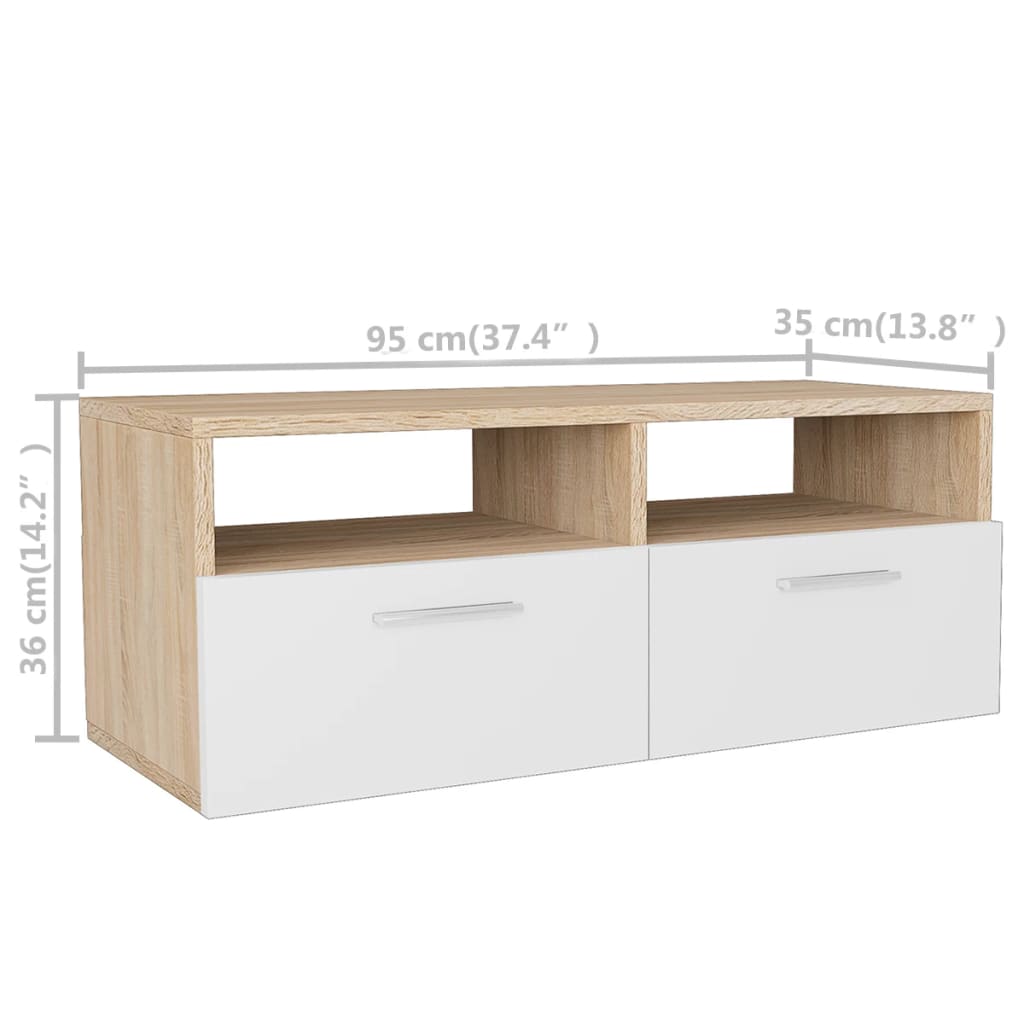 2 db tölgyfa színű/fehér faforgácslap TV szekrény 95x35x36 cm