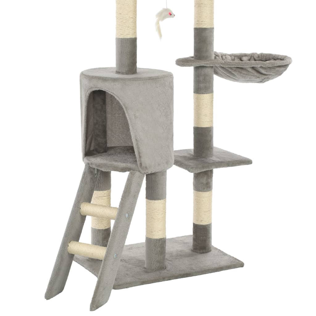 szürke macskabútor szizál kaparófákkal 138 cm