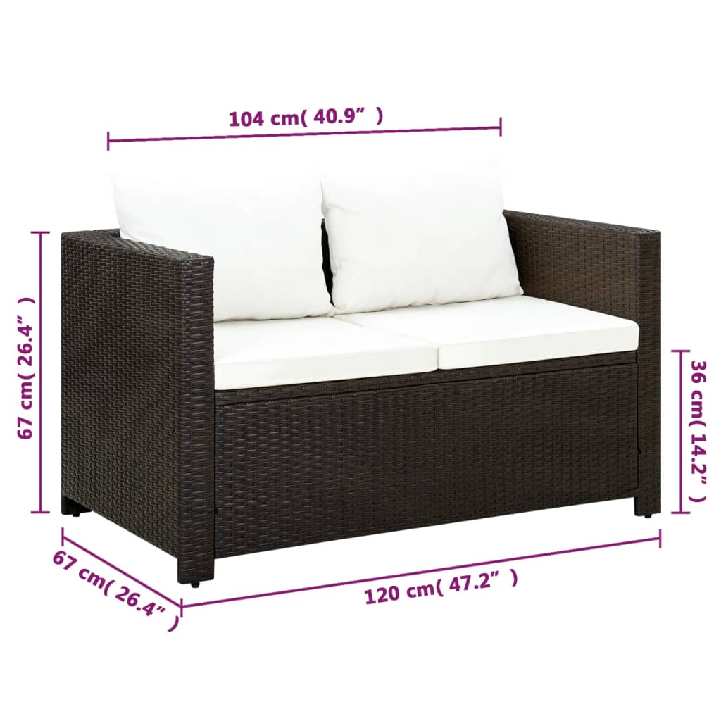 3 darabos barna polyrattan bisztrószett párnákkal