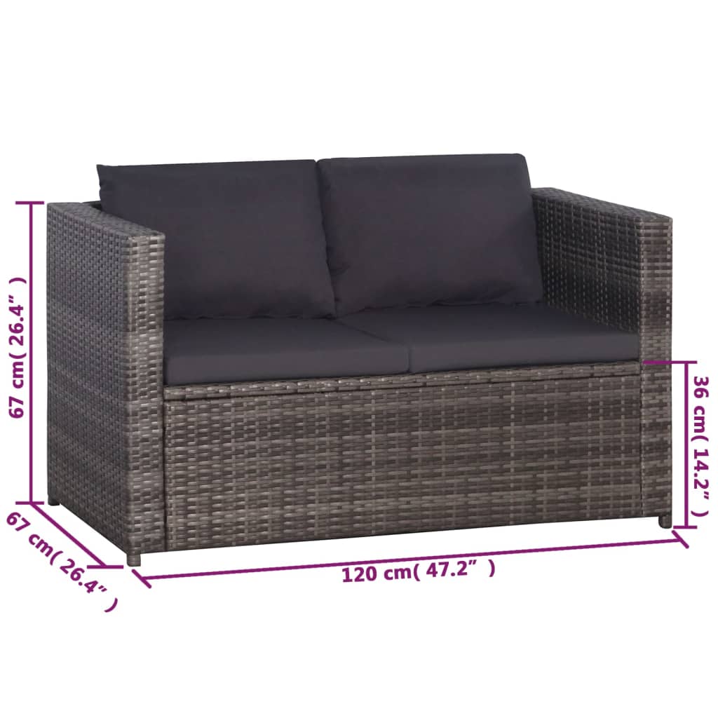 3 darabos szürke polyrattan bisztrószett párnákkal