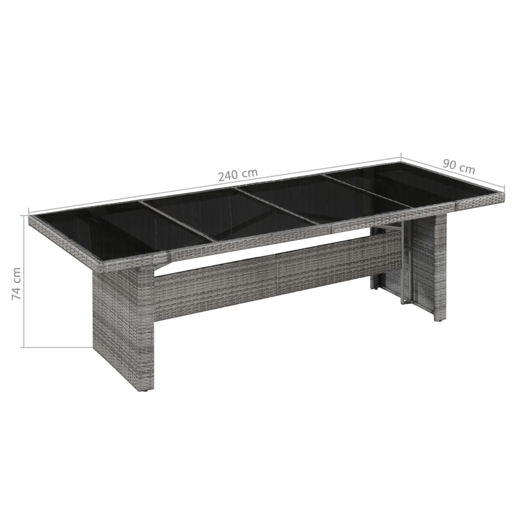 polyrattan és üveg kerti asztal 240 x 90 x 74 cm