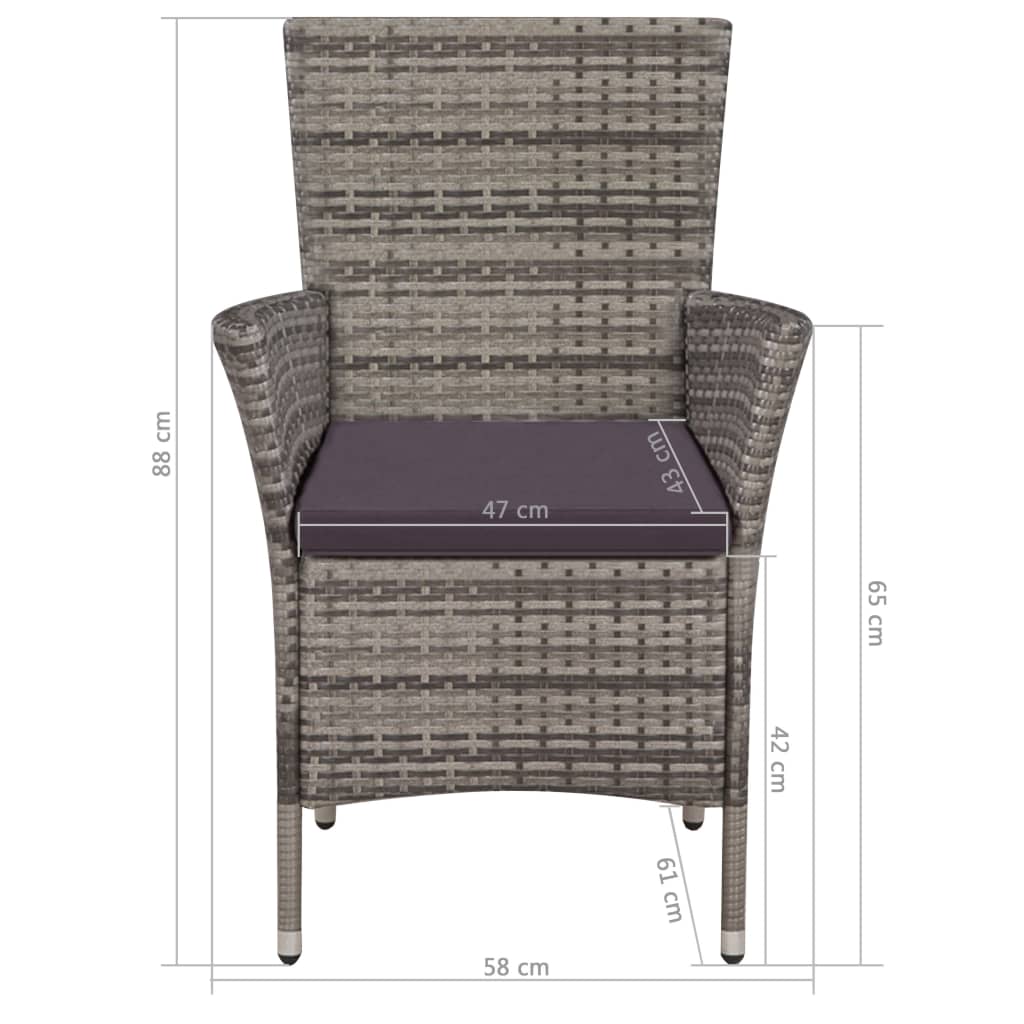 9-részes szürke kültéri polyrattan étkezőszett párnákkal