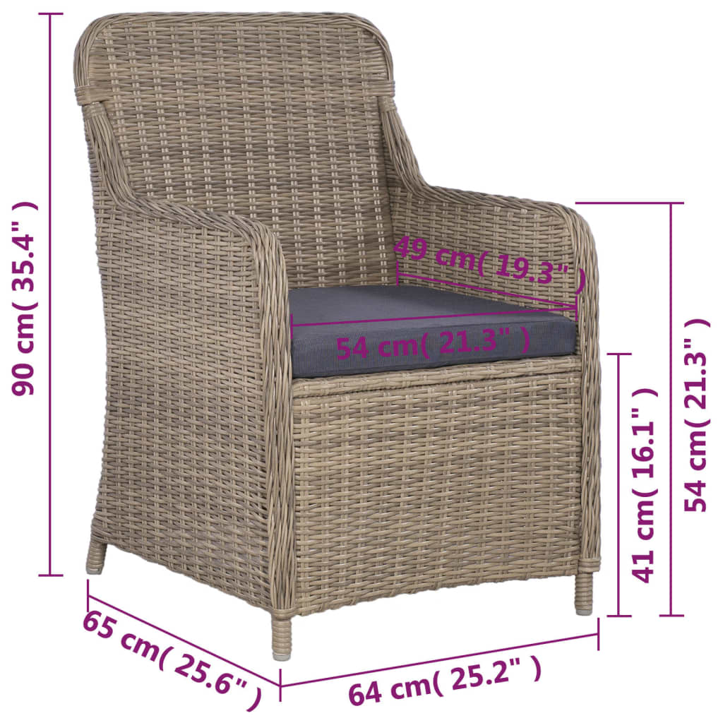 3 darabos barna polyrattan bisztrószett párnákkal