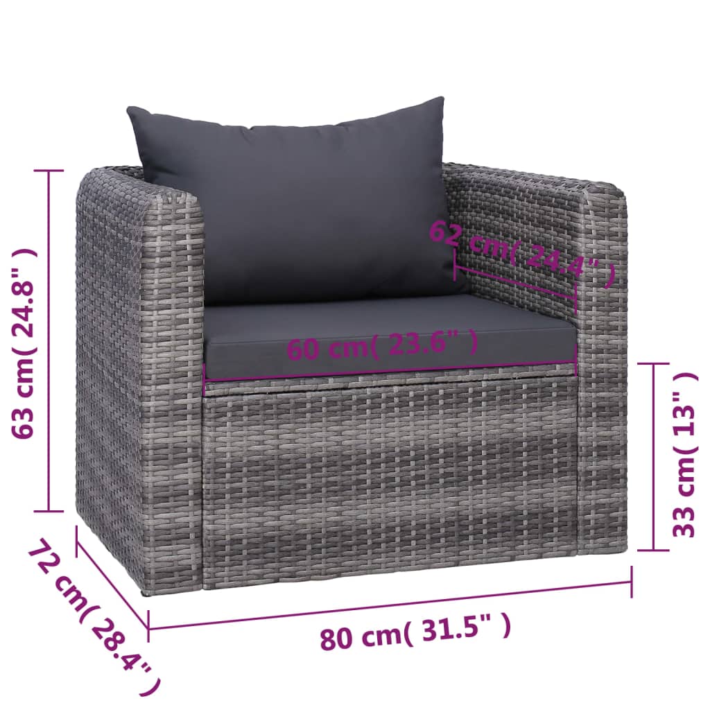 7-részes szürke polyrattan kerti bútorszett párnákkal