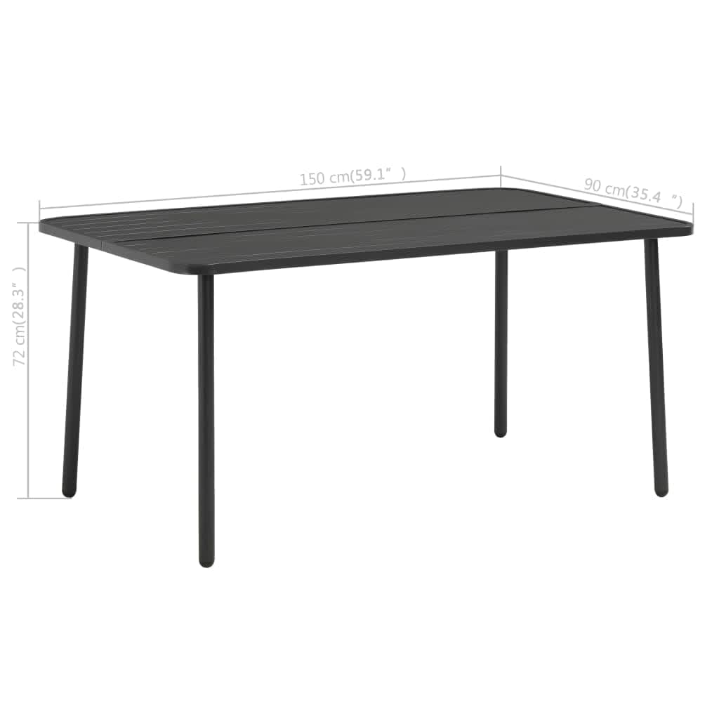 sötétszürke acél kerti asztal 150 x 90 x 72 cm