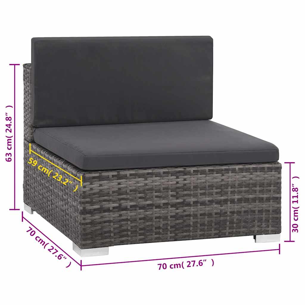 6 darabos szürke polyrattan kerti bútor szett párnákkal