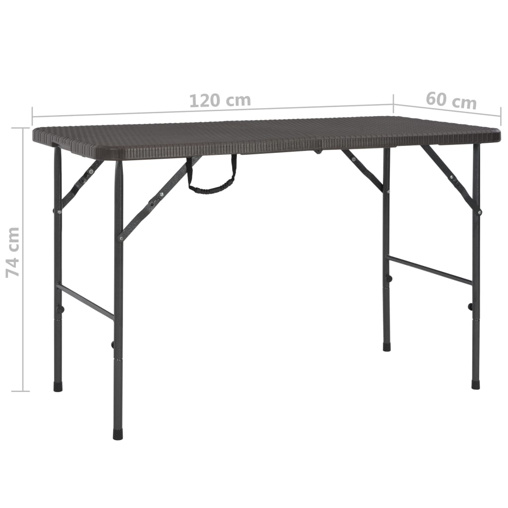 barna rattan hatású HDPE összecsukható kerti asztal 120x60x74cm