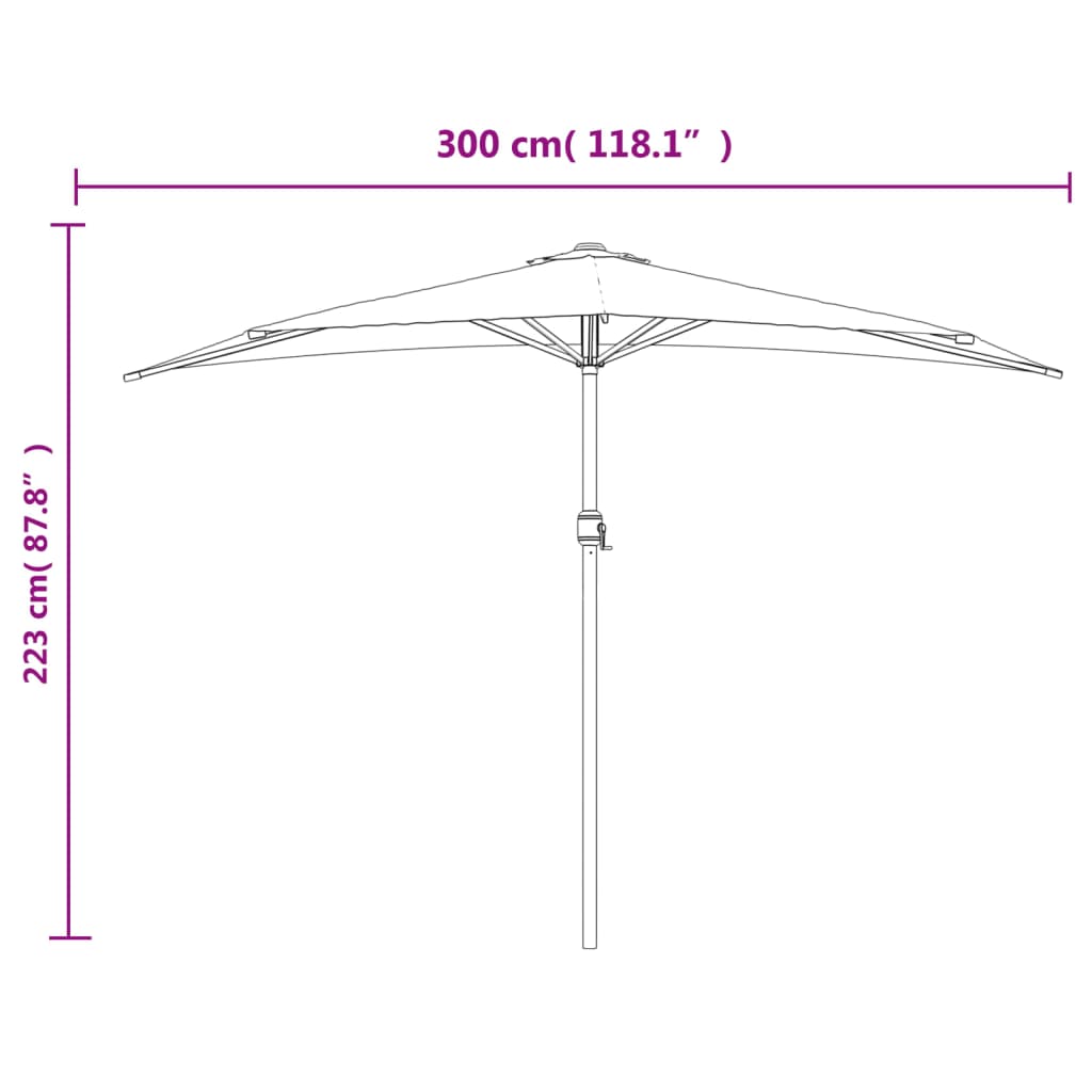 tópszínű féloldalas erkély napernyő alumíniumrúddal 300x155 cm