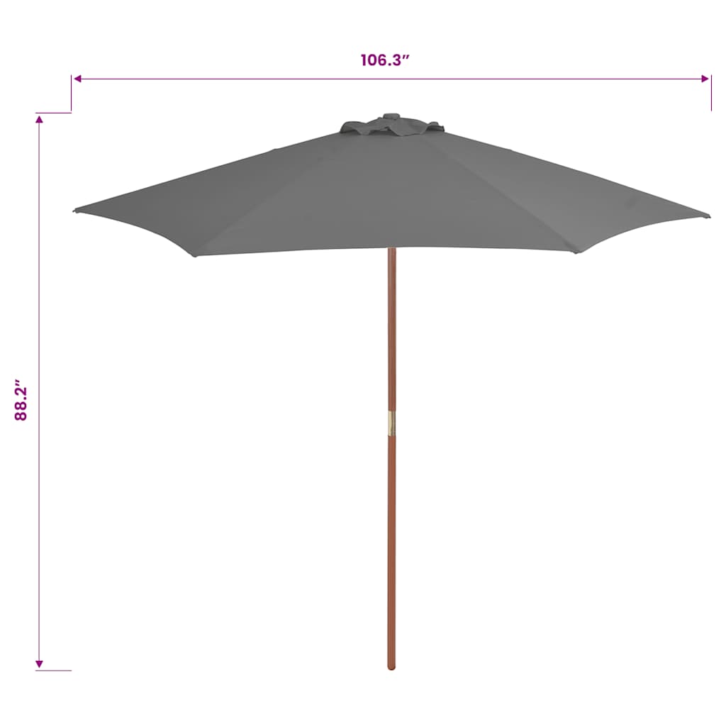 antracitszürke kültéri napernyő farúddal 270 cm