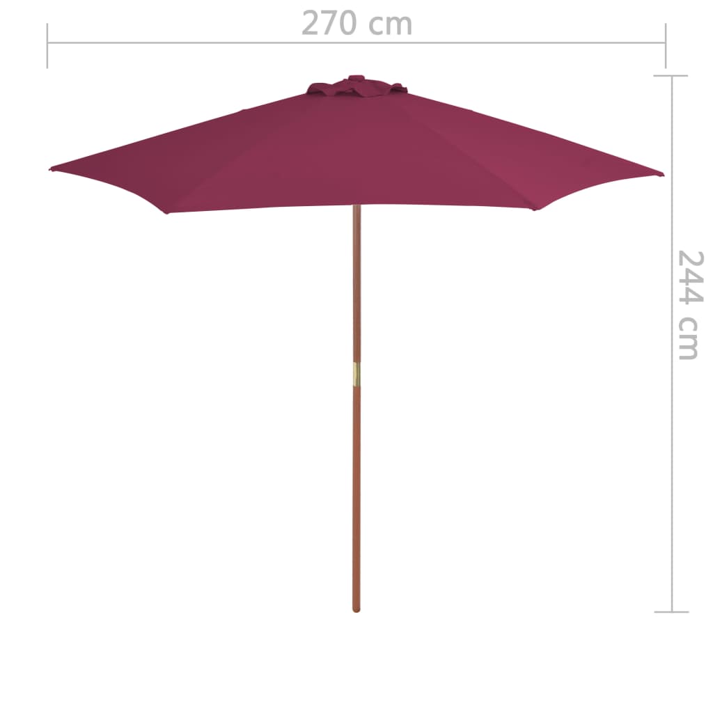 bordó kültéri napernyő farúddal 270 cm