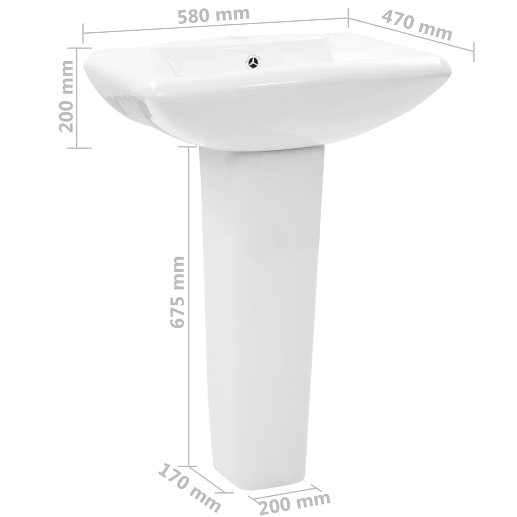 szabadon álló fehér kerámia mosdókagyló lábbal 580x470x200 mm