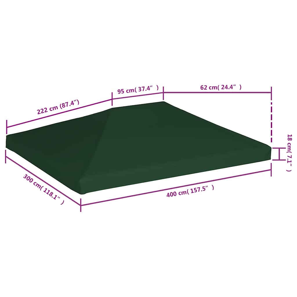 zöld pavilon tetőponyva 310 g/m², 4 x 3 m