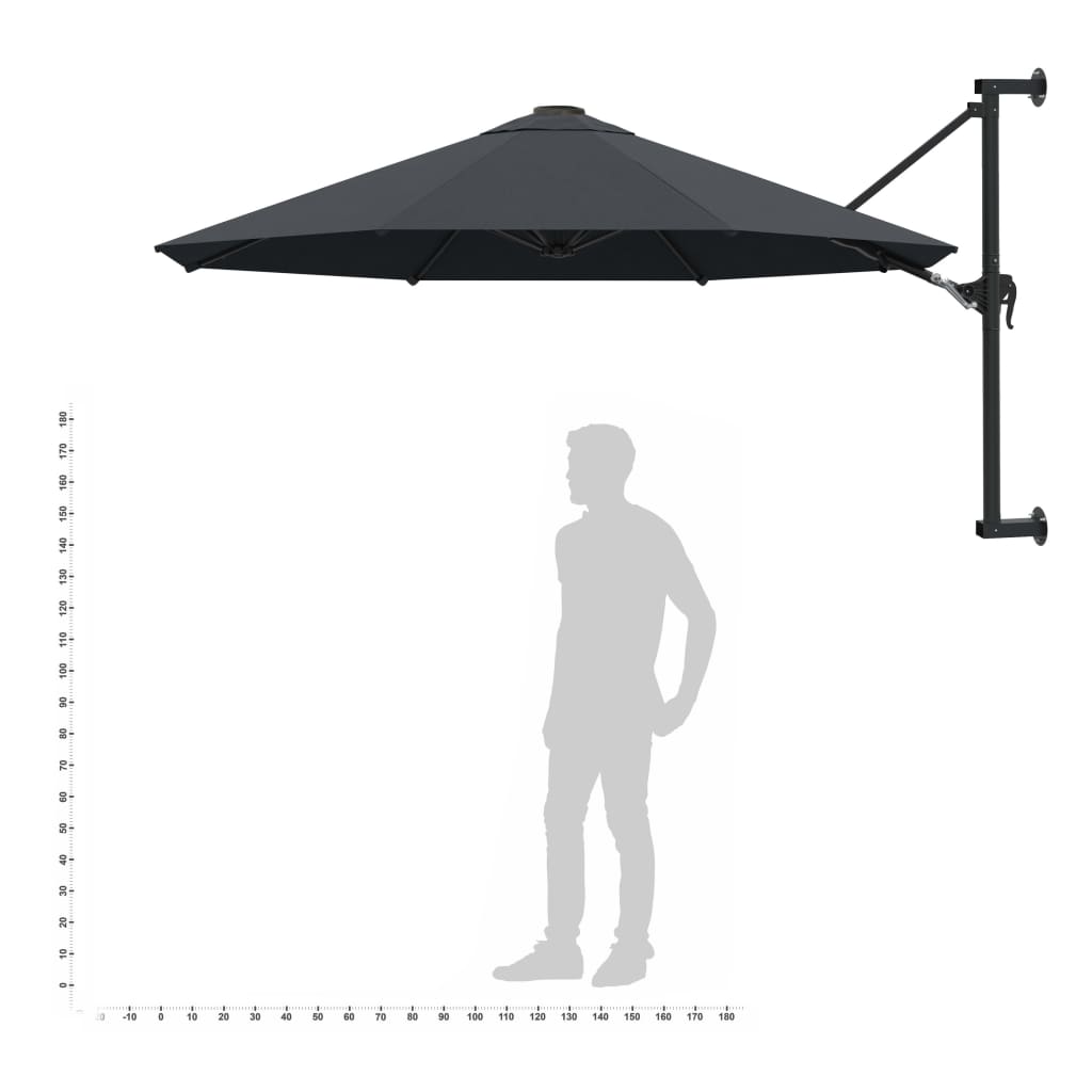 antracitszürke falra szerelhető napernyő fémrúddal 300 cm