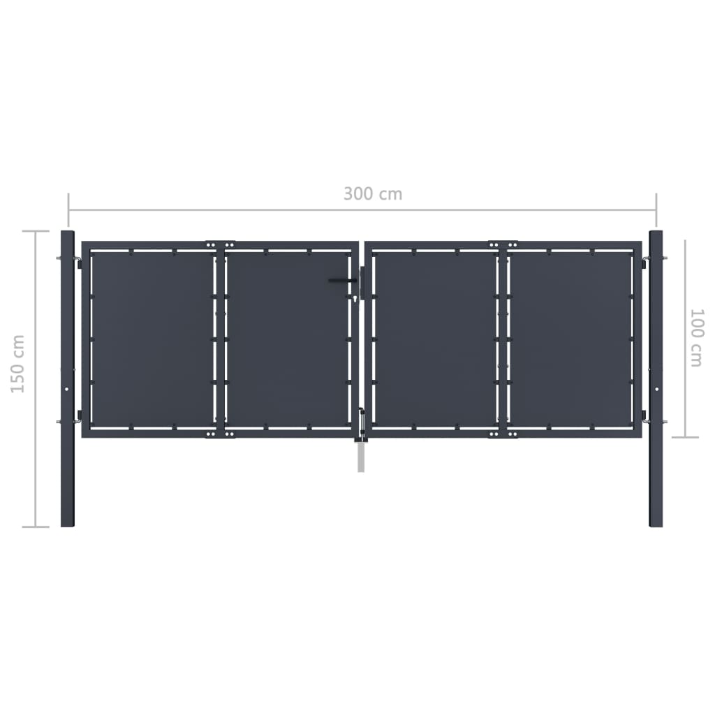 antracit színű acél kerti kapu 300 x 100 cm