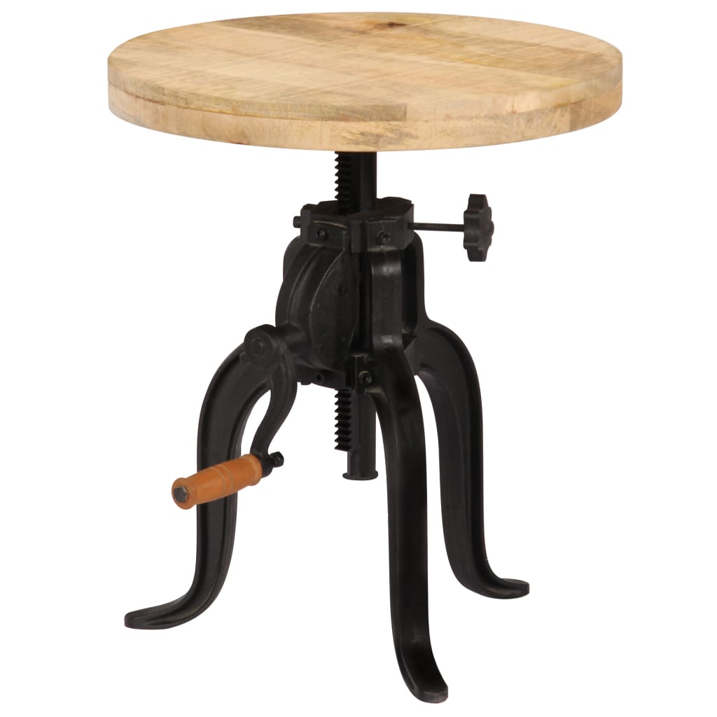 tömör mangófa és öntöttvas kisasztal 45 x (45-62) cm