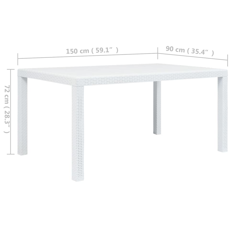 fehér rattan hatású műanyag kerti asztal 150 x 90 x 72 cm