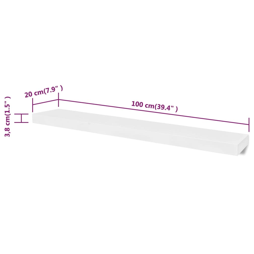 4 db fehér fali polc 100 cm