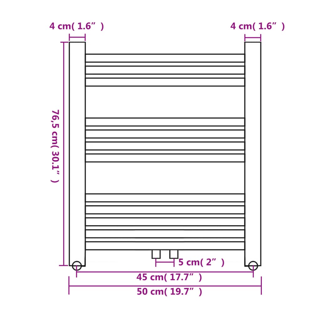 Fürdőszobai egyenes törölközőradiátor központi fűtéssel 500 x 764 mm