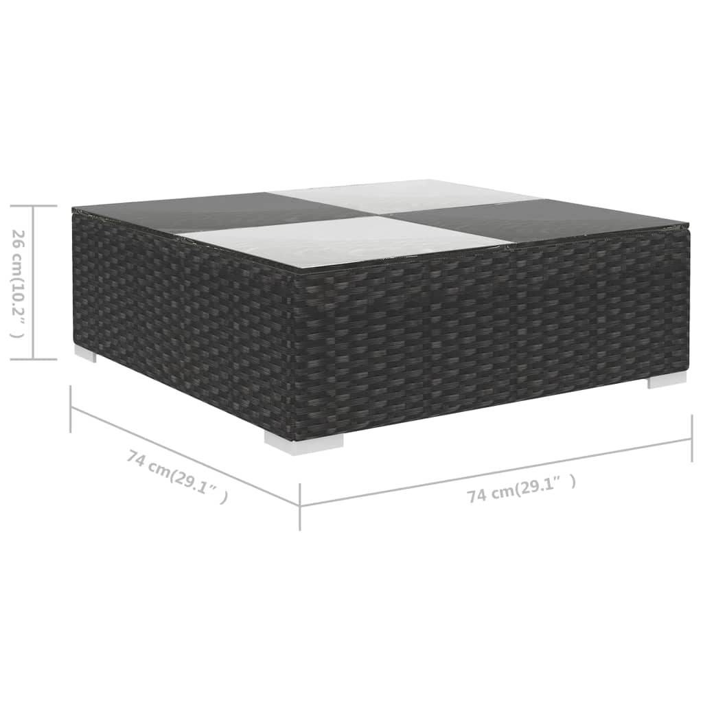 6-részes fekete polyrattan kerti bútorszett párnákkal