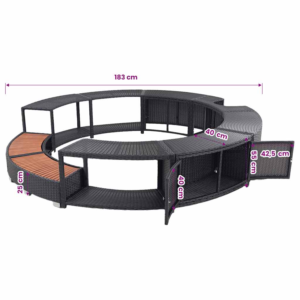 fekete polyrattan jakuzzi-keret