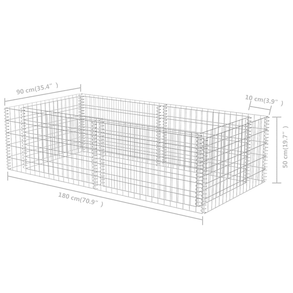horganyzott acél gabion virágtartó 180 x 90 x 50 cm