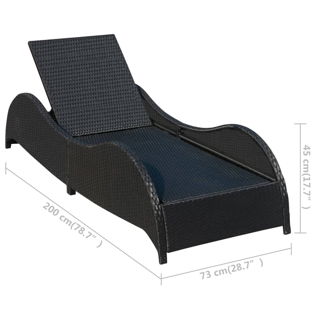fekete polyrattan napozóágy párnával
