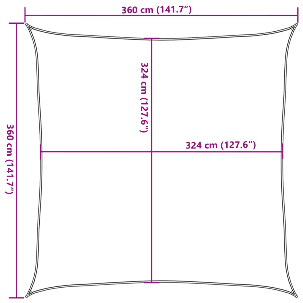 3,6x3,6 m bézs négyzet HDPE napernyő