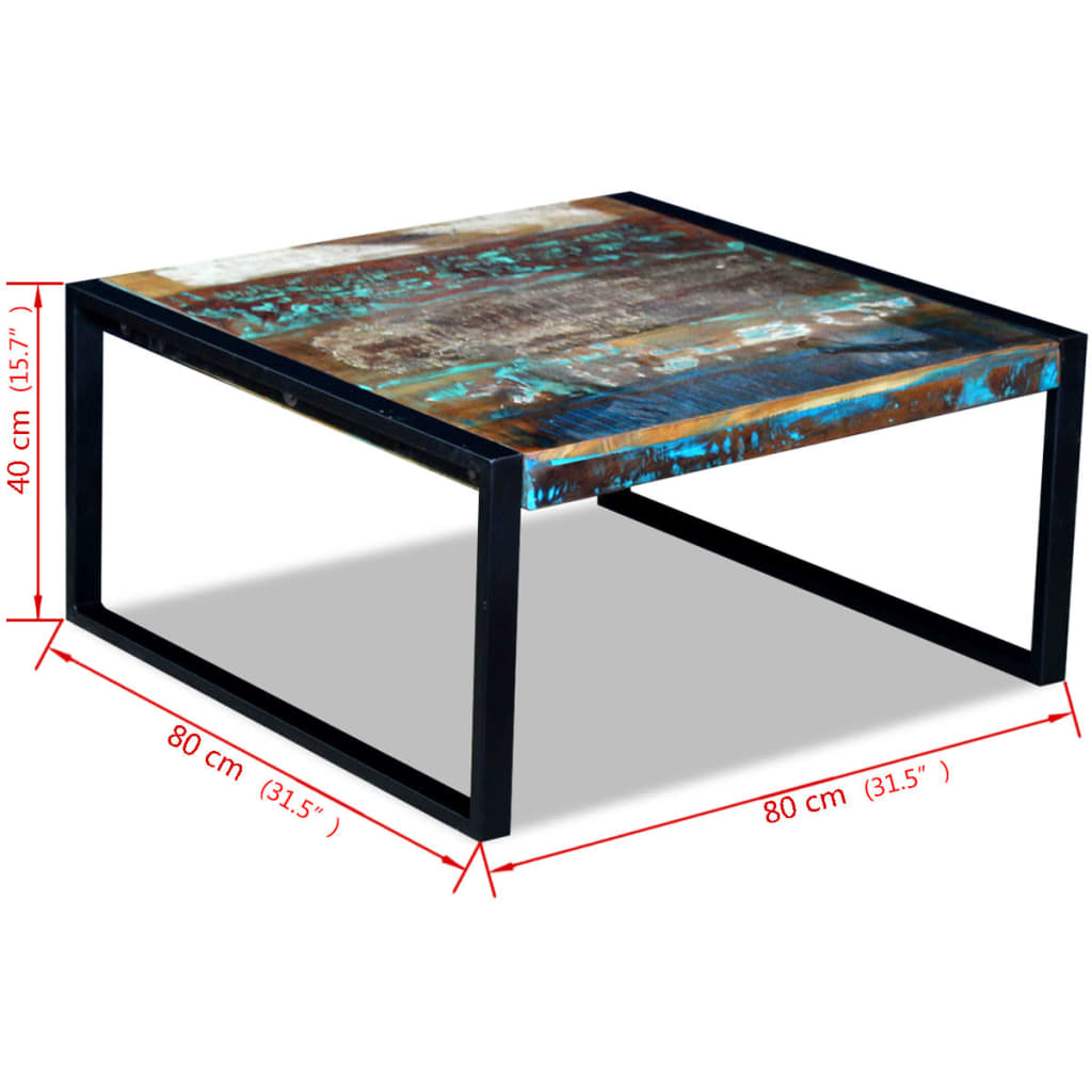 tömör újrahasznosított fa dohányzóasztal 80 x 80 x 40 cm