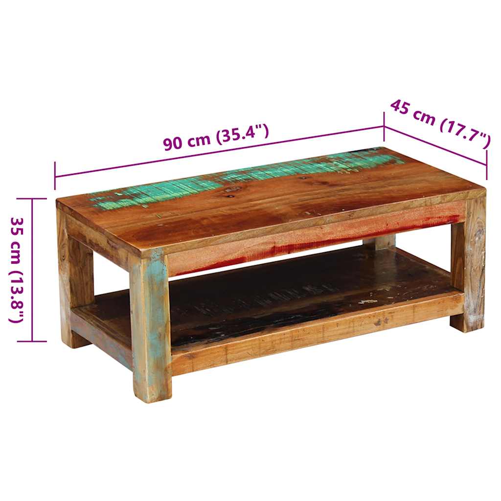 tömör újrahasznosított fa dohányzóasztal 90 x 45 x 35 cm