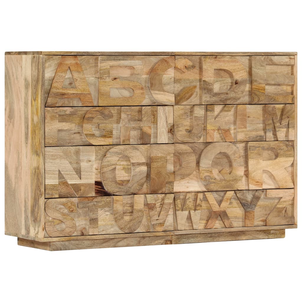 tömör mangófa ábécés szekrény 6 fiókkal 120 x 35 x 79 cm
