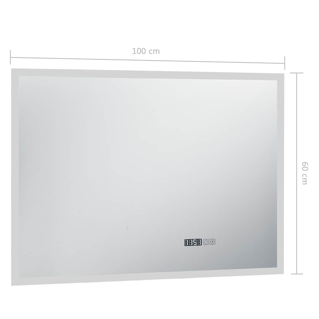 LED-es tükör érintésérzékelővel és időkijelzővel 100 x 60 cm