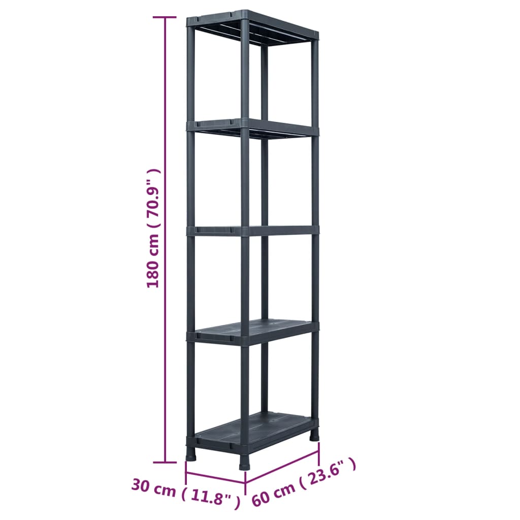 fekete műanyag tároló polc 125 kg 60 x 30 x 180 cm