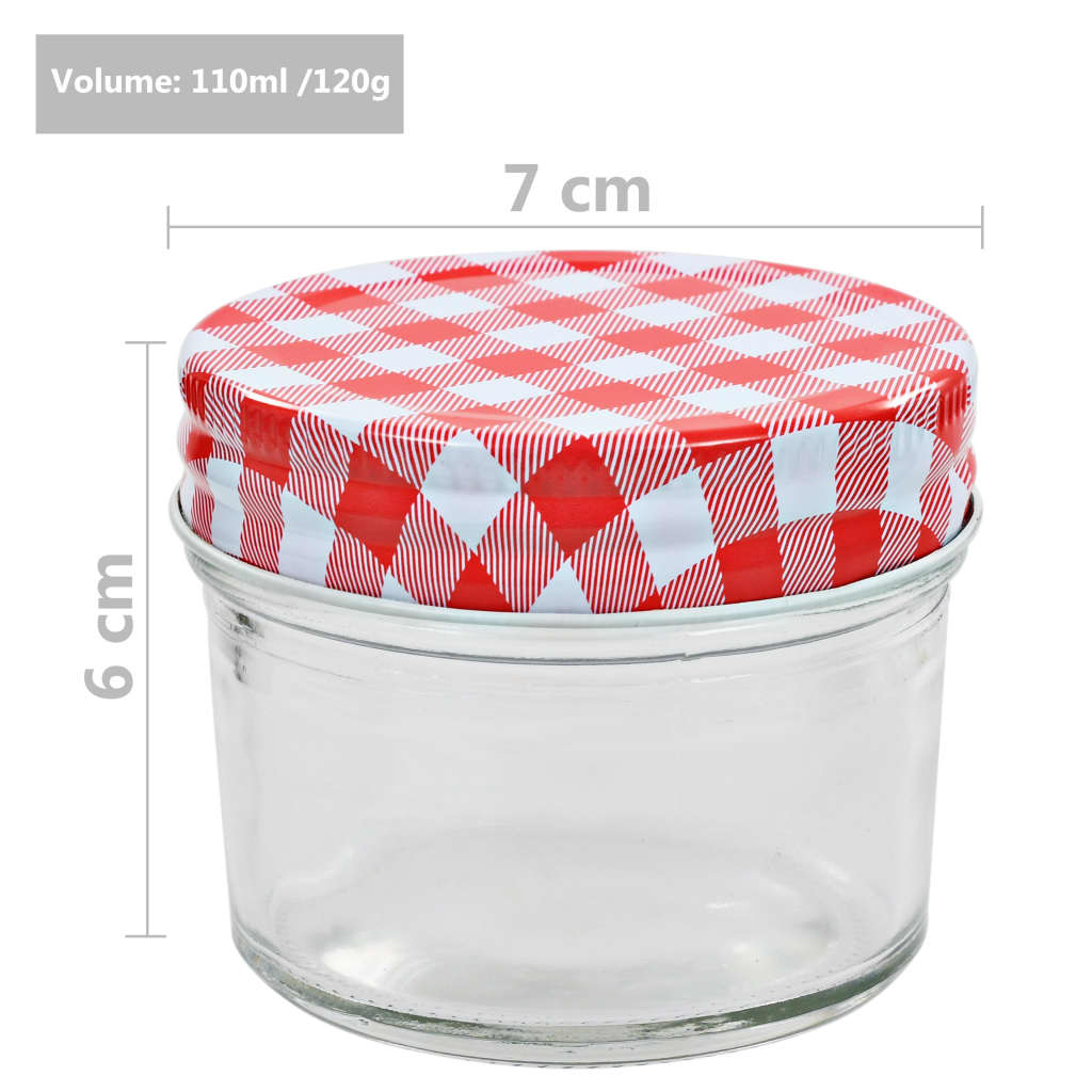 24 db 110 ml-es befőttesüveg piros-fehér tetővel