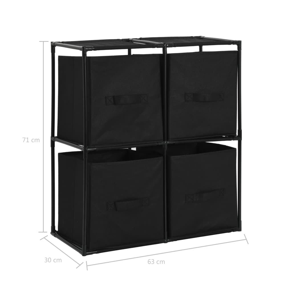 acél tárolószekrény 4 db fekete szövetkosárral 63 x 30 x 71 cm