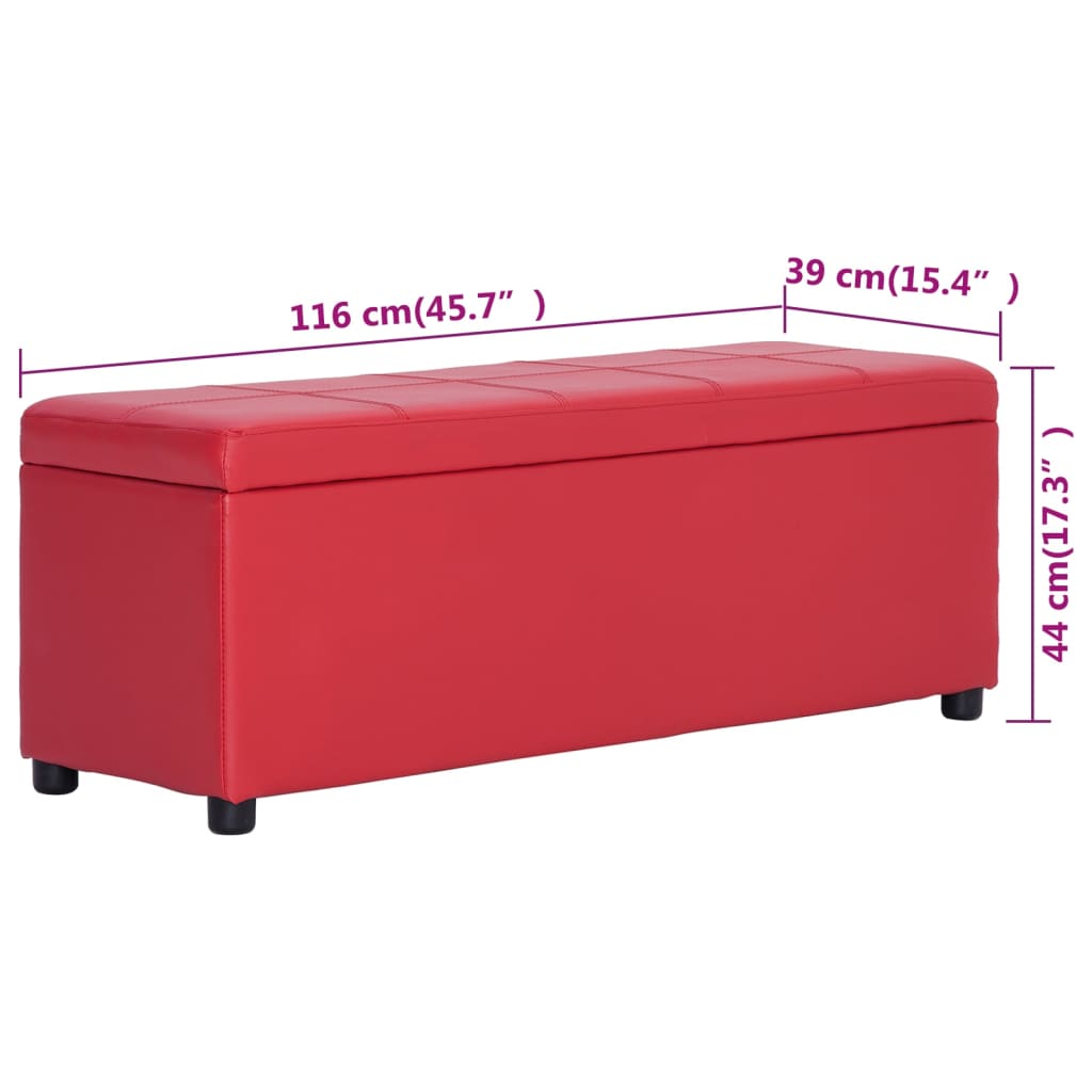 piros műbőr pad tárolórekesszel 116 cm